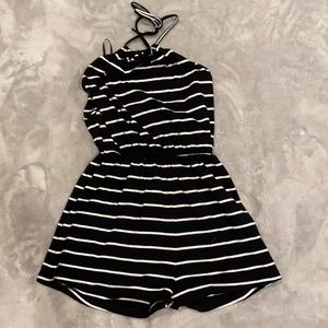 black and white striped halter romper